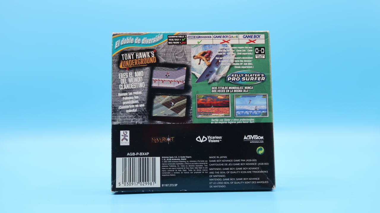 Tony Hawks Underground + Kelly Slaters Pro Surfer GAME BOY ADVANCE